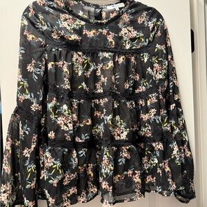 Ro & De Black Floral Sheer Blouse